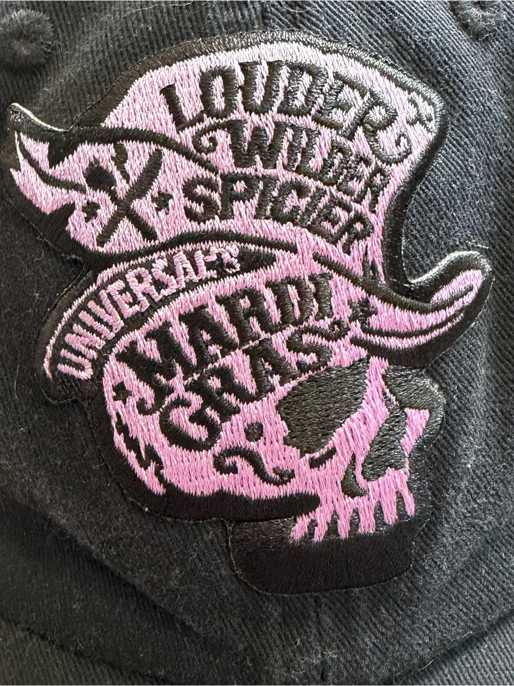 Universal Studios Mardi Gras Black Pink Distressed Hat Adjustable Grunge